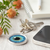 Blue Eye Iris Eyeball Cool Custom Round Sleutelhan Sleutelhanger (Zijkant)