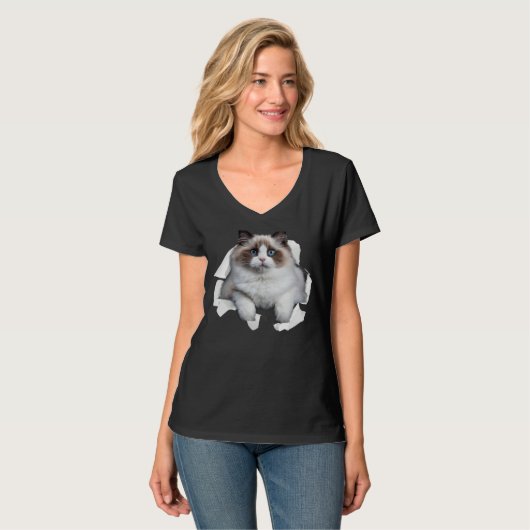 Blue eye Kitten Torn Cloth Himalayan Birman Ragdol T-shirt (Voorkant volledig)