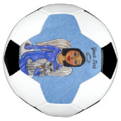 Blue Eyed Angel op Cloud Holding White Angel Cat Voetbal (Gedraaid)