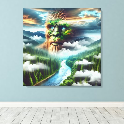 Blue Eyed Bigfoot in the Forest Canvas Afdruk (Insitu (Houten vloer))