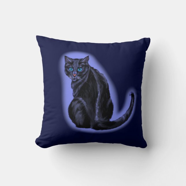 Blue Eyed Black Cat Sierkussen (Voorkant)
