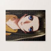 Blue Eyed Brunette Anime Meisje Cartoon Legpuzzel (Horizontaal)