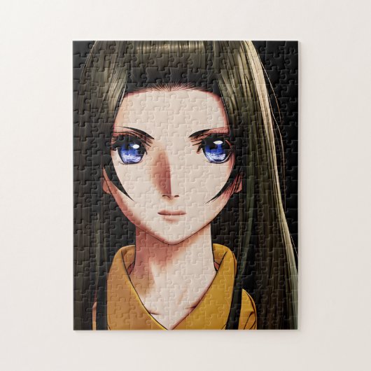 Blue Eyed Brunette Anime Meisje Cartoon Legpuzzel (Verticaal)