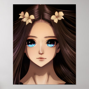 Blue Eyed Brunette Anime Meisje Poster