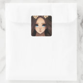 Blue Eyed Brunette Anime Meisje Vierkante Sticker (Tas)