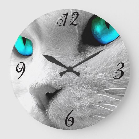 Blue eyed Cat Wall Clock Grote Klok (Voorkant)