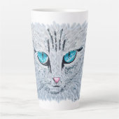 Blue Eyed Fluffy Cat Latte Mok (Voorkant)