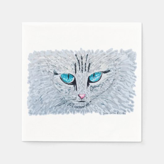 Blue Eyed Fluffy Cat Servet (Voorkant)