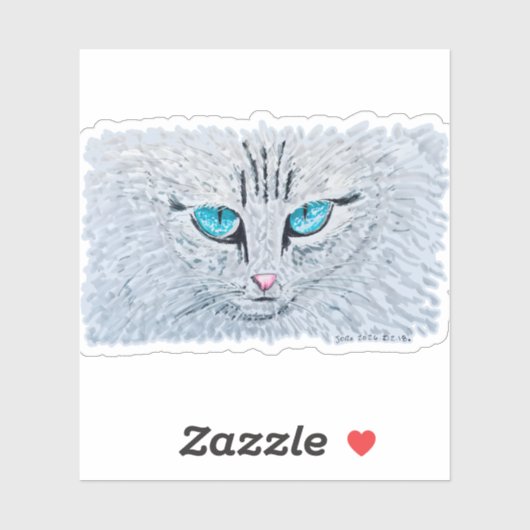 Blue Eyed Fluffy Cat Sticker (Vel)