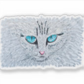 Blue Eyed Fluffy Cat Sticker (Voorkant)