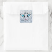 Blue Eyed Fluffy Cat Vierkante Sticker (Tas)