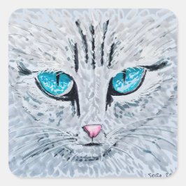 Blue Eyed Fluffy Cat Vierkante Sticker