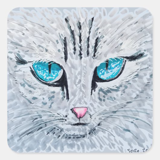 Blue Eyed Fluffy Cat Vierkante Sticker (Voorkant)
