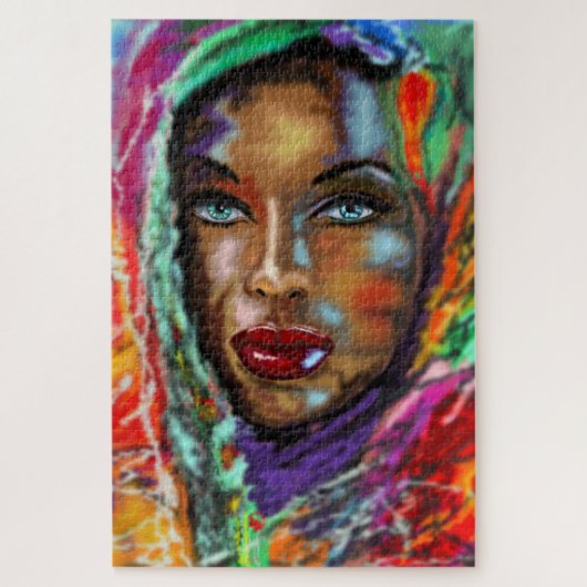 Blue Eyed Girl in Colorful Scarf Puzzle - Schilder Legpuzzel (Verticaal)