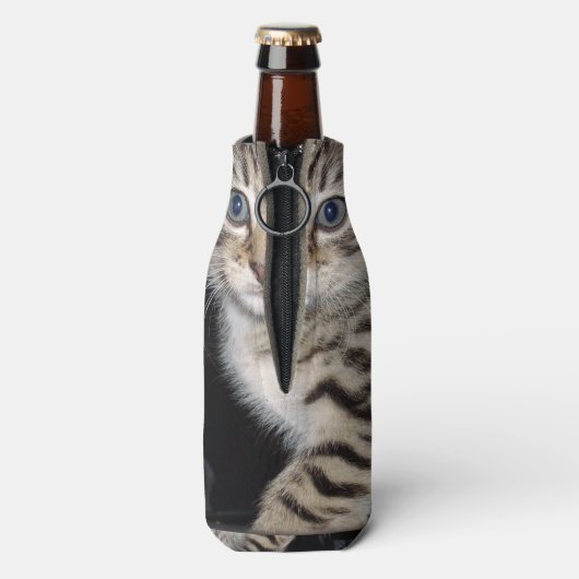 Blue Eyed Grey Fluffy Kitten Flesjeskoeler (Fles Achterkant)