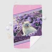 Blue Eyed Kitten Baby Cat In Flowers Gepersonalise Golfhanddoek (Insitu)