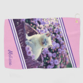 Blue Eyed Kitten Baby Cat In Flowers Gepersonalise Golfhanddoek (Horizontaal)