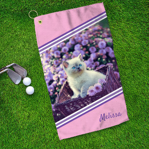 Blue Eyed Kitten Baby Cat In Flowers Gepersonalise Golfhanddoek