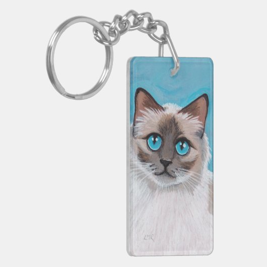 Blue Eyed Ragdoll Cat Portrait Sleutelhanger (Voorkant Links)