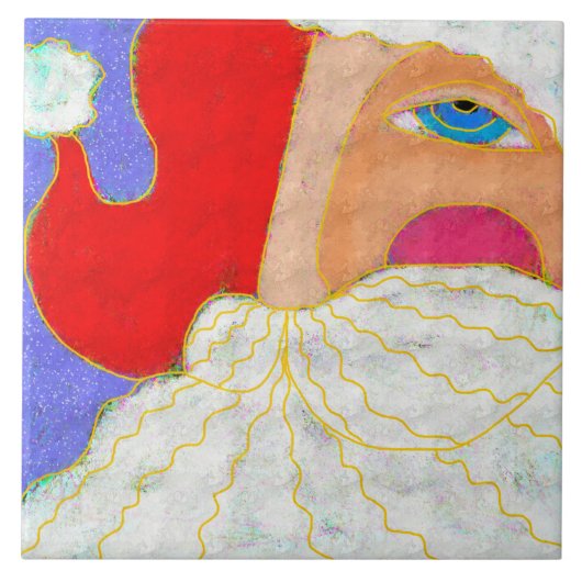 Blue Eyed Santa Abstracte Kunst Tegeltje (Voorkant)