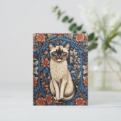 Blue Eyed Siamese kat William Morris geïnspireerd Briefkaart (Staand voorkant)