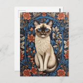 Blue Eyed Siamese kat William Morris geïnspireerd Briefkaart (Voorkant / Achterkant)
