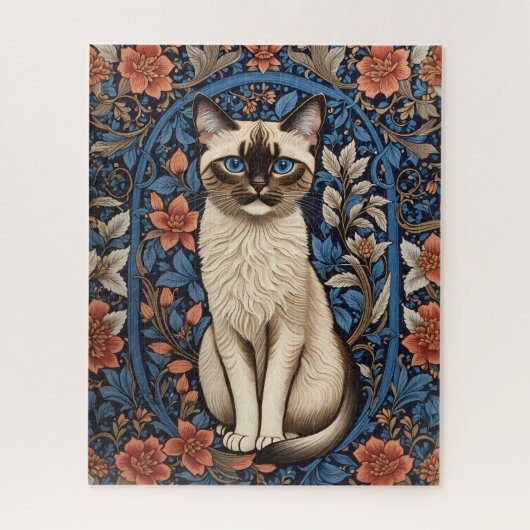 Blue Eyed Siamese kat William Morris geïnspireerd Legpuzzel (Verticaal)