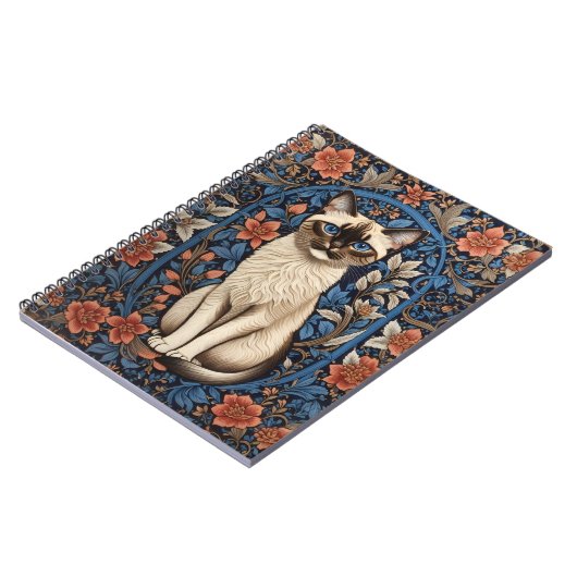 Blue Eyed Siamese kat William Morris geïnspireerd Notitieboek (Linkerzijde)