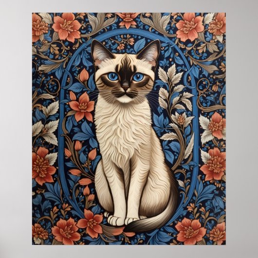 Blue Eyed Siamese kat William Morris geïnspireerd Poster (Voorkant)