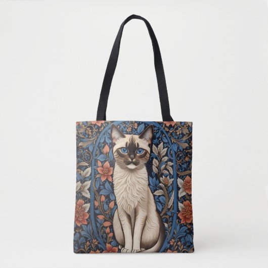 Blue Eyed Siamese kat William Morris geïnspireerd Tote Bag (Voorkant)