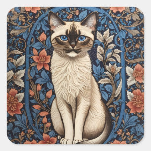 Blue Eyed Siamese kat William Morris geïnspireerd Vierkante Sticker