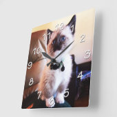 Blue Eyed Siamese Kitten-foto Vierkante Klok (Hoek)