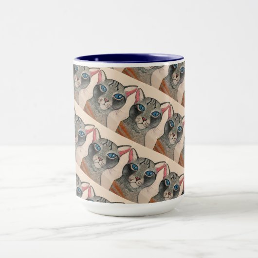 Blue eyed Silver Cat Mug Mok (Midden)