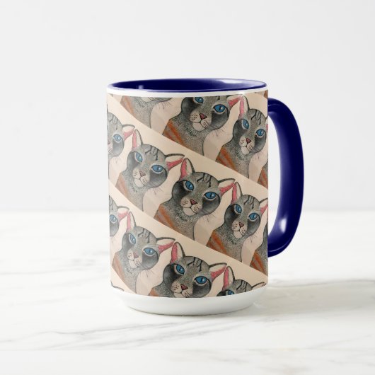 Blue eyed Silver Cat Mug Mok (Voorkant rechts)