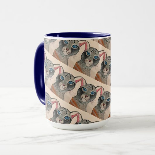 Blue eyed Silver Cat Mug Mok (Voorkant links)