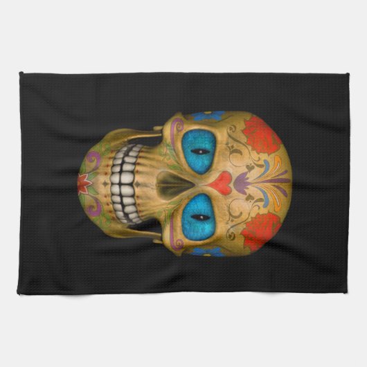 Blue Eyed Sugar Skull Undode Zombie Hand Towel Theedoek (Horizontaal)
