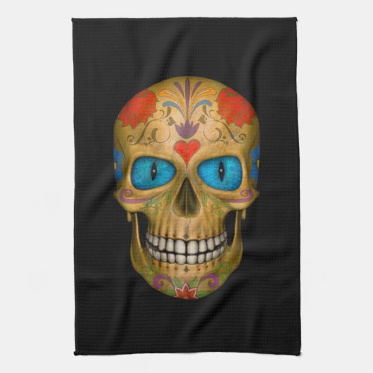 Blue Eyed Sugar Skull Undode Zombie Hand Towel Theedoek (Verticaal)