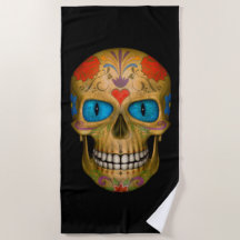 Blue Eyed Sugar Skull Zombie Beach Towel