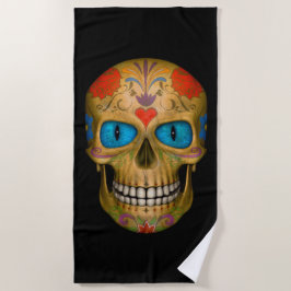 Blue Eyed Sugar Skull Zombie Beach Towel Strandlaken