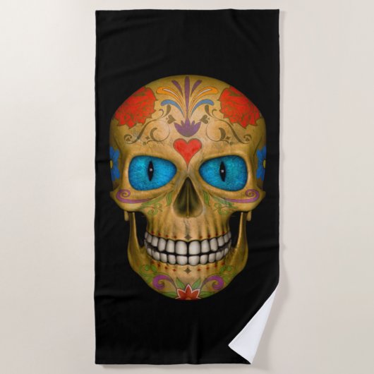 Blue Eyed Sugar Skull Zombie Beach Towel Strandlaken (Voorkant)