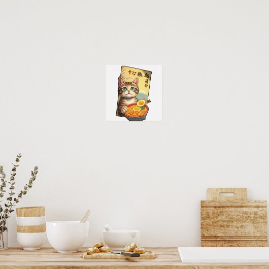 Blue Eyed Tabby houdt van noedels Poster (Keuken)