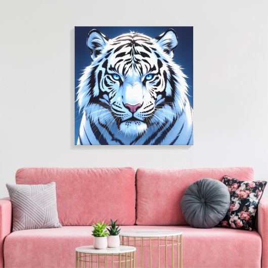 Blue eyed White Tiger Ai Art Canvas Afdruk (Insitu (Woonkamer))