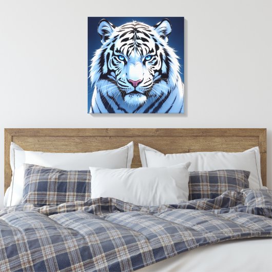 Blue eyed White Tiger Ai Art Canvas Afdruk (Insitu (Slaapkamer))