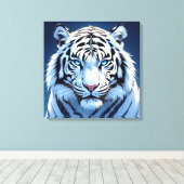 Blue eyed White Tiger Ai Art Canvas Afdruk (Insitu (Houten vloer))