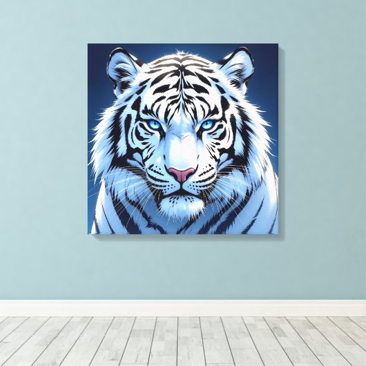 Blue eyed White Tiger Ai Art Canvas Afdruk (Insitu (Houten vloer))