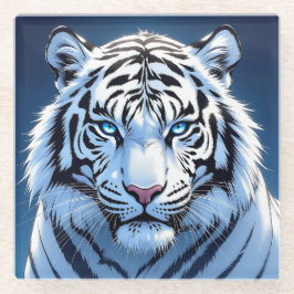 Blue eyed White Tiger Ai Art Glazen Onderzetter