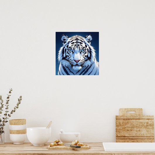 Blue eyed White Tiger Ai Art Poster (Keuken)