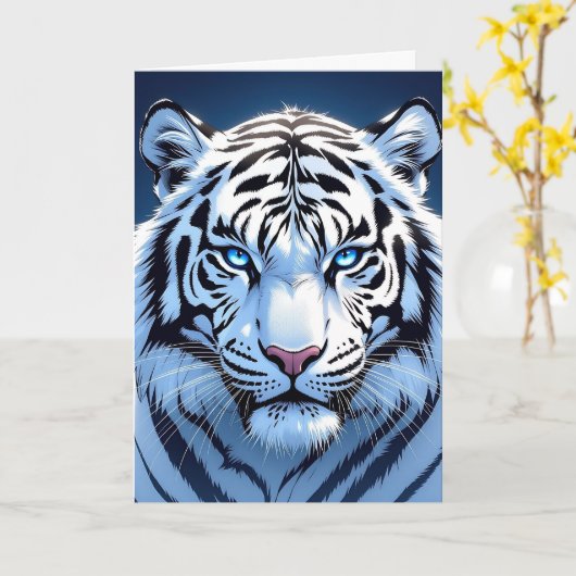 Blue eyed White Tiger Birthday Kaart (Gele Bloem)