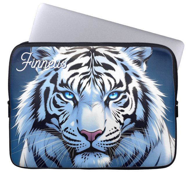 Blue eyed White Tiger Personalized Laptop Sleeve (Voorkant)