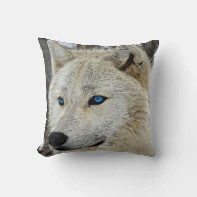 Blue Eyed White Wolf Cushion Sierkussen (Voorkant)